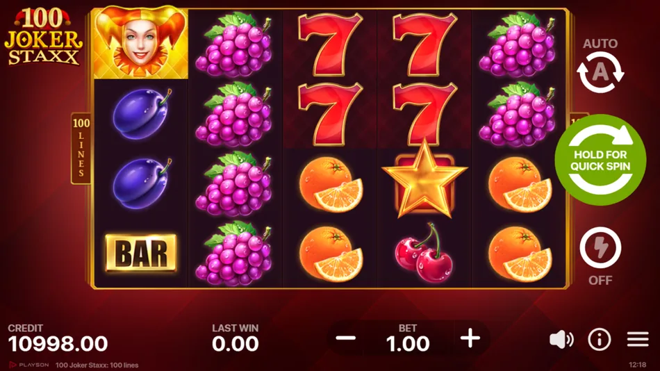 100 Joker Staxx base game 5x4 grid with fixed paylines