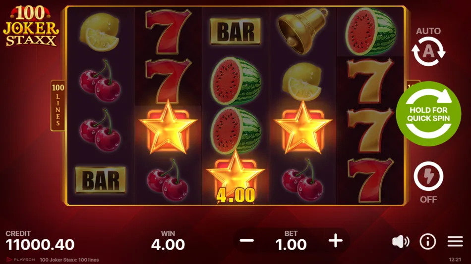 Star Scatter symbols forming a winning combination in 100 Joker Staxx